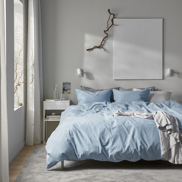 ÄNGSLILJA - Duvet cover and 2 pillowcases, blue-grey, 240x220/50x80 cm