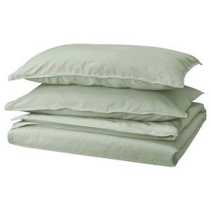ÄNGSLILJA duvet cover and 2 pillowcases, pale grey-green, 240x220/50x80 cm