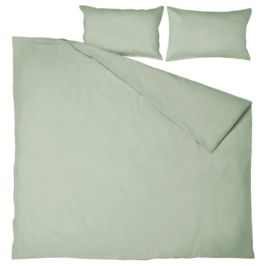 ÄNGSLILJA duvet cover and 2 pillowcases, pale grey-green, 240x220/50x80 cm
