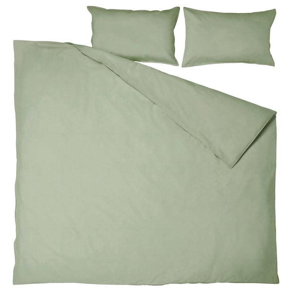 ÄNGSLILJA - Duvet cover and 2 pillowcases, grey-green, 240x220/50x80 cm