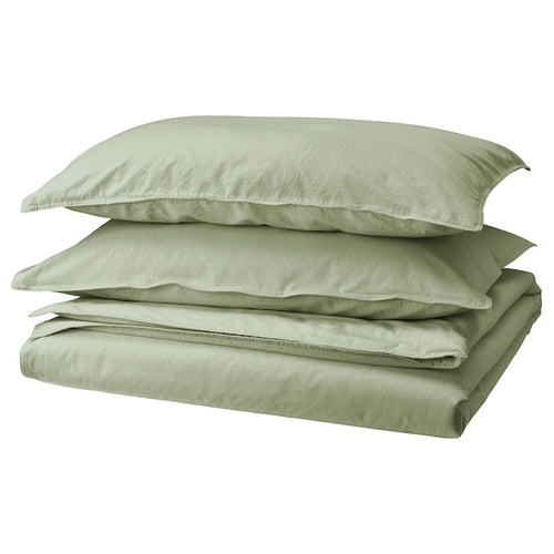 ÄNGSLILJA - Duvet cover and 2 pillowcases, grey-green, 240x220/50x80 cm