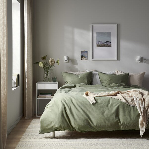 ÄNGSLILJA - Duvet cover and 2 pillowcases, grey-green, 240x220/50x80 cm