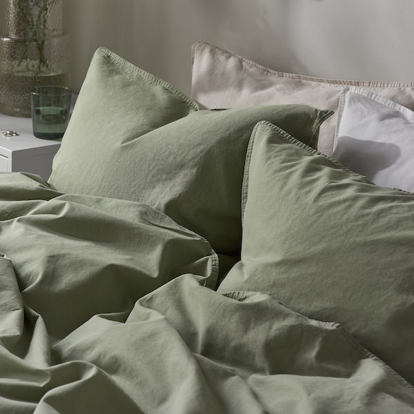 ÄNGSLILJA - Duvet cover and 2 pillowcases, grey-green, 240x220/50x80 cm