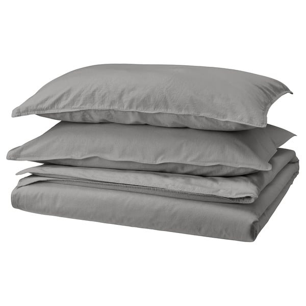 ÄNGSLILJA - Duvet cover and 2 pillowcases, grey, 240x220/50x80 cm