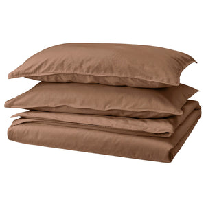 ÄNGSLILJA duvet cover and 2 pillowcases, light brown, 240x220/50x80 cm