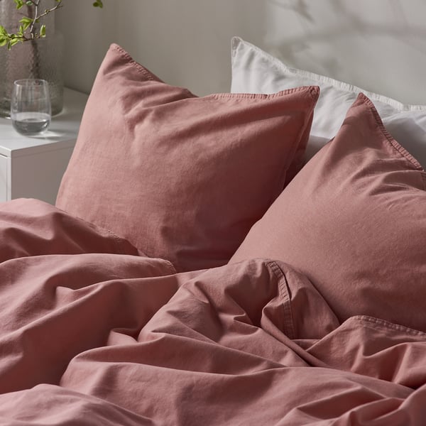 ÄNGSLILJA duvet cover and 2 pillowcases, dark pink, 240x220/50x80 cm
