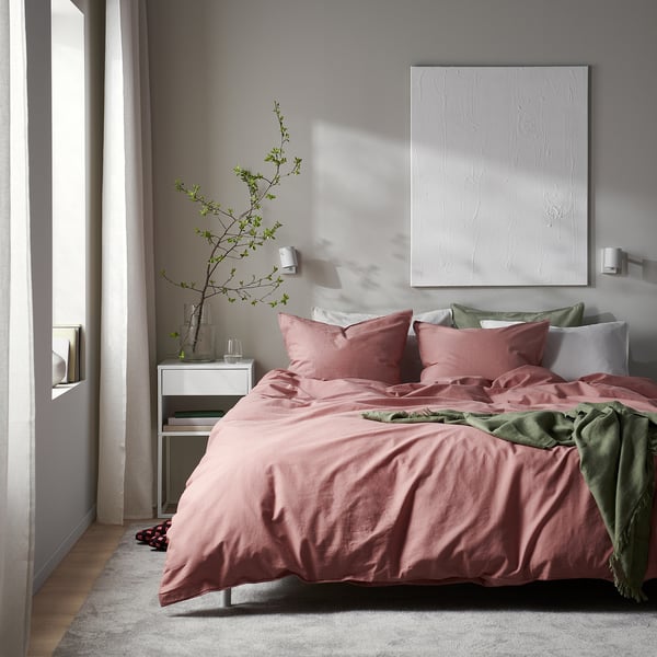 ÄNGSLILJA - Duvet cover and 2 pillowcases, dark pink, 240x220/50x80 cm