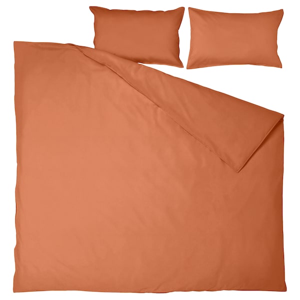 ÄNGSLILJA - Duvet cover and 2 pillowcases, red-brown, 240x220/50x80 cm