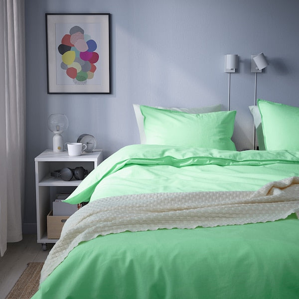 ÄNGSLILJA - Duvet cover and 2 pillowcases, light green, 240x220/50x80 cm