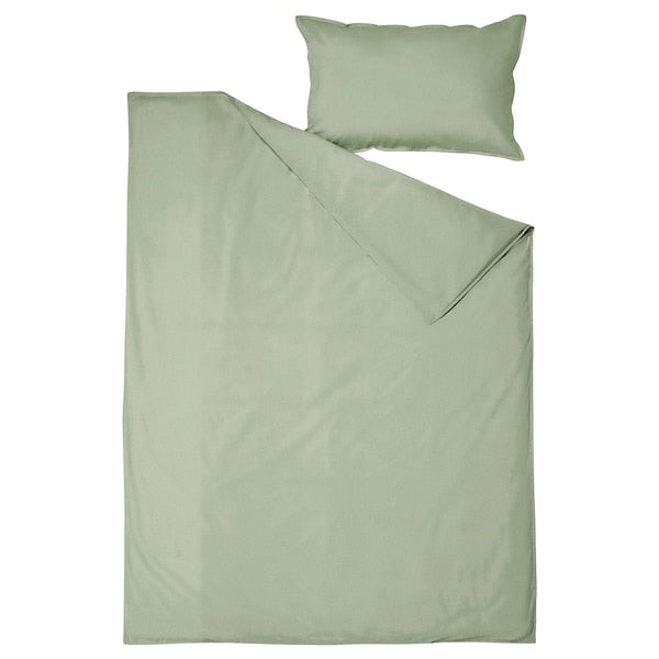 ÄNGSLILJA - Duvet cover and pillowcase, grey-green, 150x200/50x80 cm