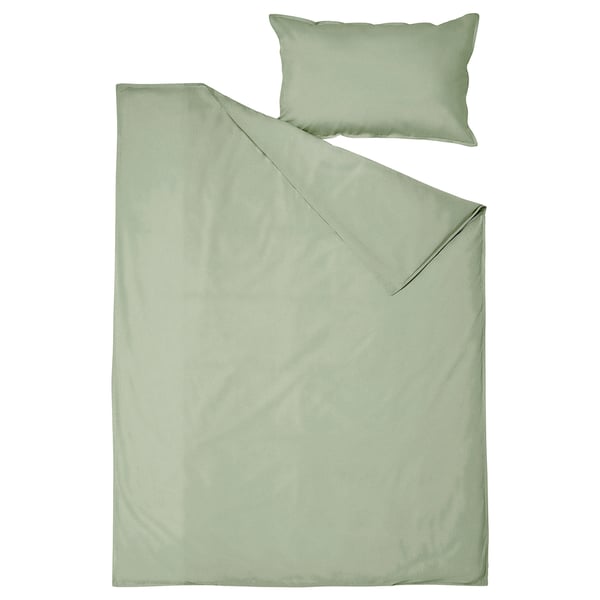 ÄNGSLILJA duvet cover and pillowcase, grey-green, 150x200/50x80 cm
