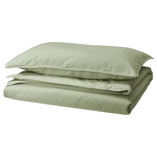 ÄNGSLILJA - Duvet cover and pillowcase, grey-green, 150x200/50x80 cm