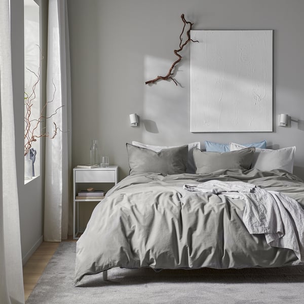 ÄNGSLILJA duvet cover and pillowcase, grey, 150x200/50x80 cm