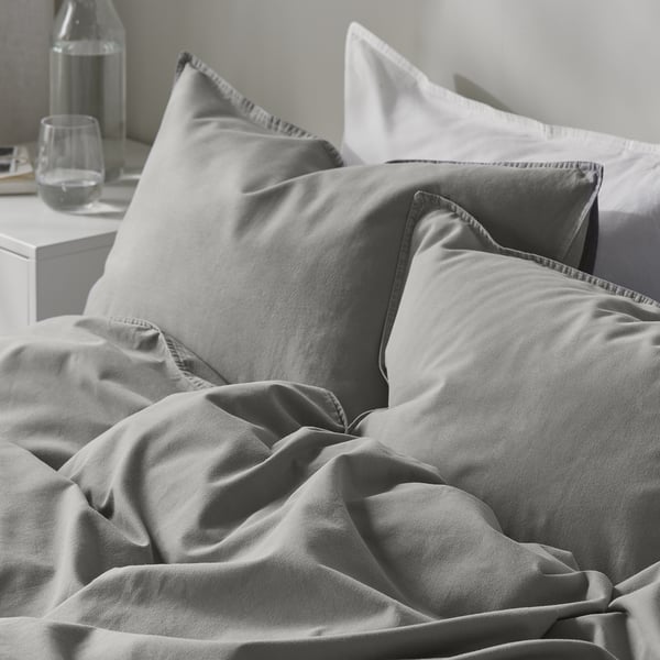 ÄNGSLILJA duvet cover and pillowcase, grey, 150x200/50x80 cm