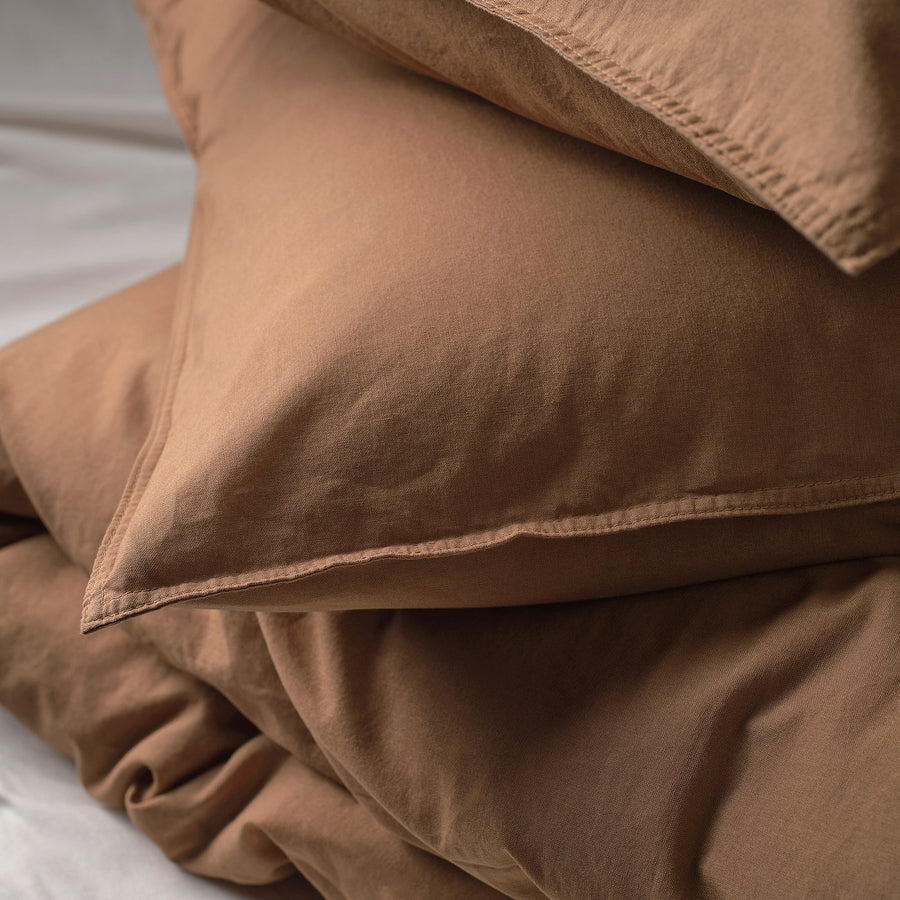 ÄNGSLILJA duvet cover and pillowcase, light brown, 150x200/50x80 cm
