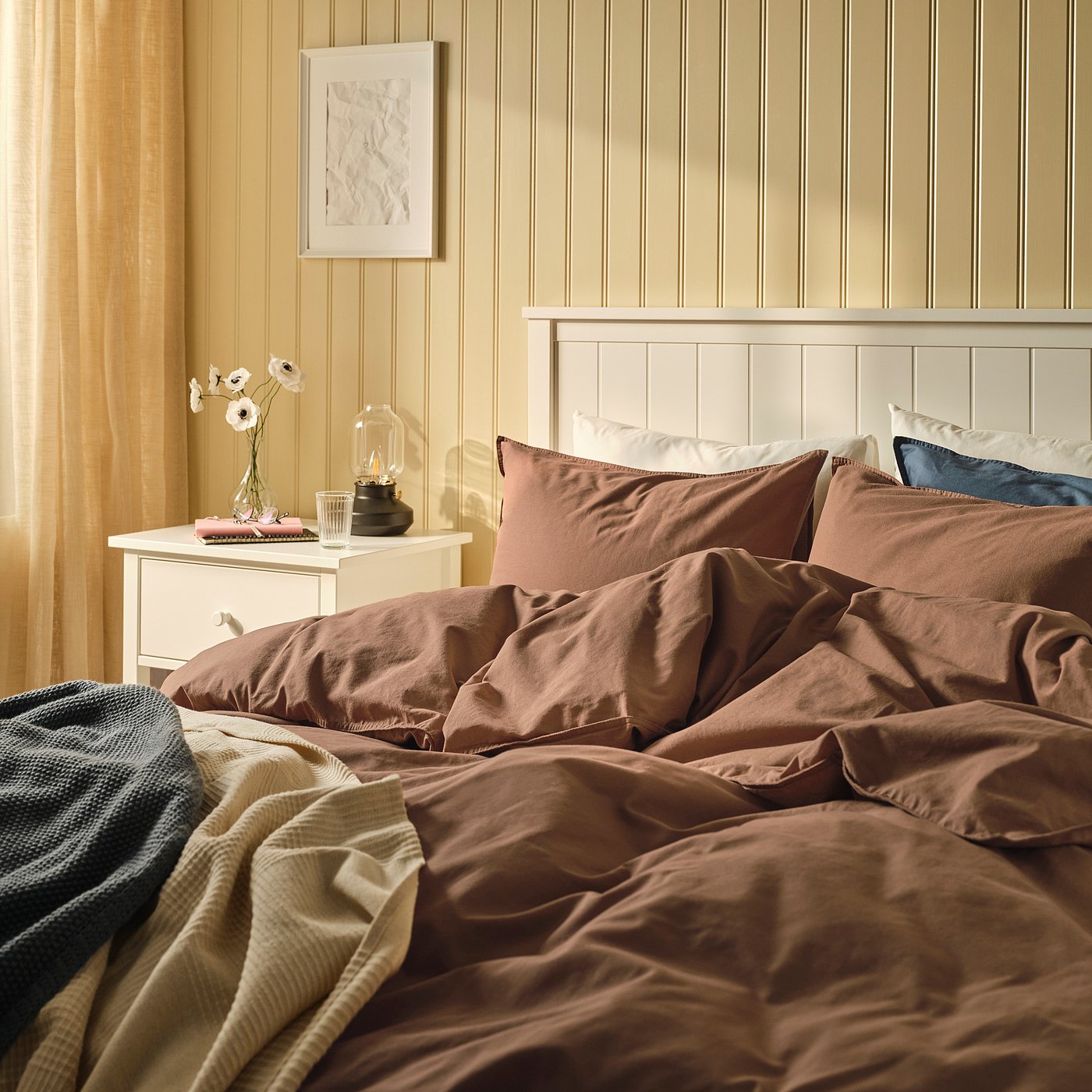ÄNGSLILJA duvet cover and pillowcase, light brown, 150x200/50x80 cm