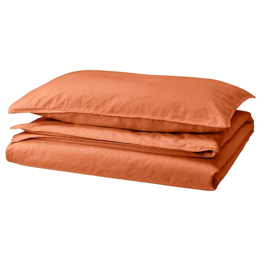 ÄNGSLILJA - Duvet cover and pillowcase, red-brown, 150x200/50x80 cm