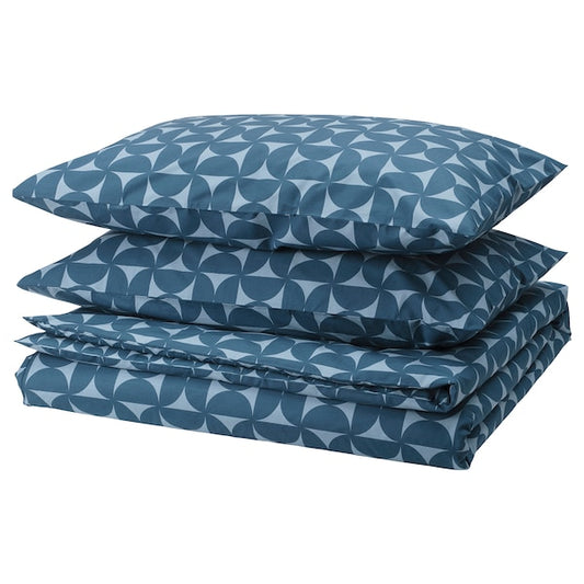 ÄNGSNEJLIKA - Duvet cover and 2 pillowcases, dark blue/light blue, 240x220/50x80 cm