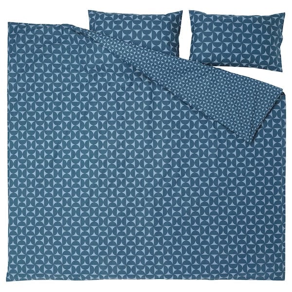 Ikea ÄNGSNEJLIKA - Duvet cover and 2 pillowcases, dark blue/light blue, 240x220/50x80 cm