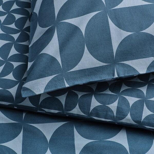 ÄNGSNEJLIKA - Duvet cover and 2 pillowcases, dark blue/light blue, 240x220/50x80 cm