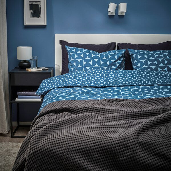 ÄNGSNEJLIKA - Duvet cover and 2 pillowcases, dark blue/light blue, 240x220/50x80 cm