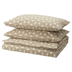 Ikea ÄNGSNEJLIKA - Duvet cover and 2 pillowcases, grey-beige/off-white, 240x220/50x80 cm