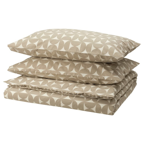 ÄNGSNEJLIKA - Duvet cover and 2 pillowcases, grey-beige/off-white, 240x220/50x80 cm