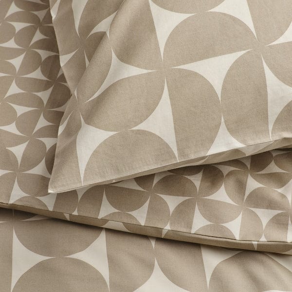 Ikea ÄNGSNEJLIKA - Duvet cover and 2 pillowcases, grey-beige/off-white, 240x220/50x80 cm