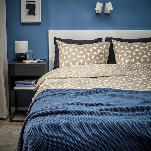 Ikea ÄNGSNEJLIKA - Duvet cover and 2 pillowcases, grey-beige/off-white, 240x220/50x80 cm