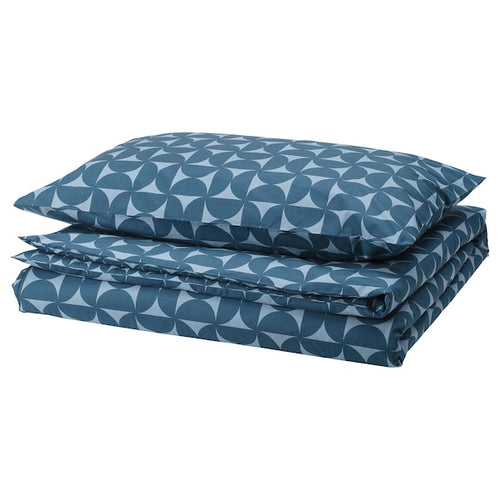 ÄNGSNEJLIKA - Duvet cover and pillowcase, dark blue/light blue, 150x200/50x80 cm