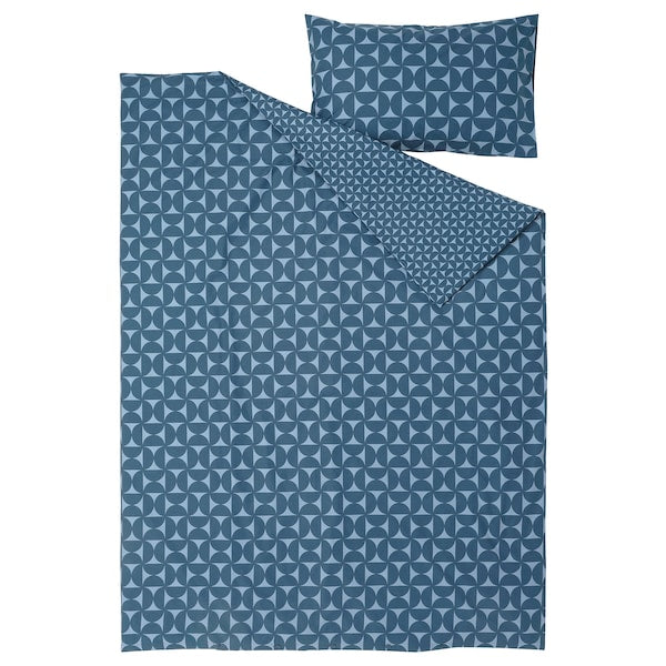 ÄNGSNEJLIKA - Duvet cover and pillowcase, dark blue/light blue, 150x200/50x80 cm