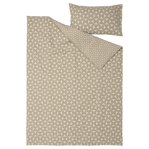 ÄNGSNEJLIKA - Duvet cover and pillowcase, grey-beige/off-white, 150x200/50x80 cm