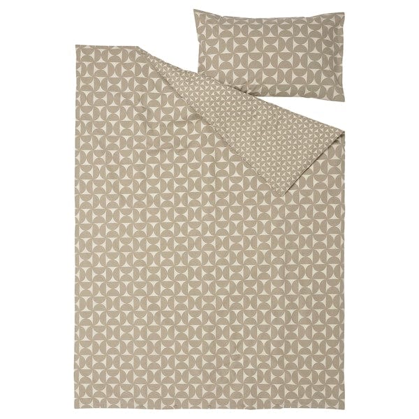 Ikea ÄNGSNEJLIKA - Duvet cover and pillowcase, grey-beige/off-white, 150x200/50x80 cm