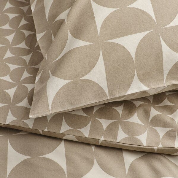 Ikea ÄNGSNEJLIKA - Duvet cover and pillowcase, grey-beige/off-white, 150x200/50x80 cm