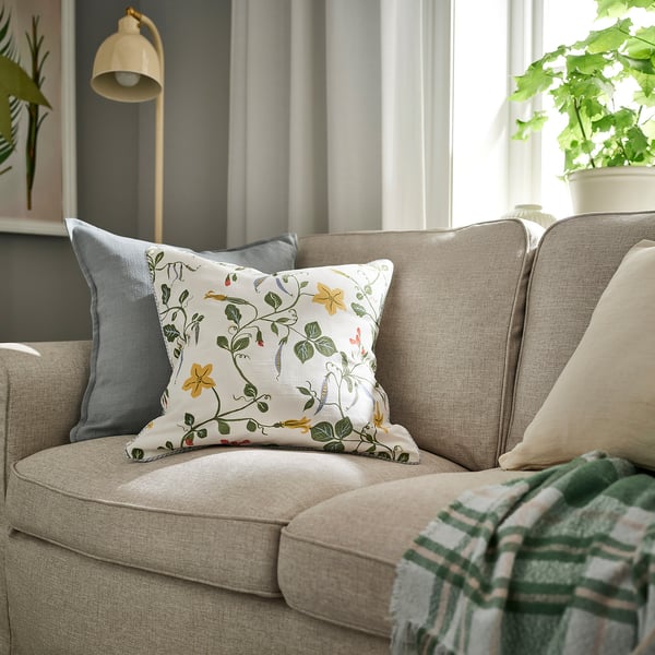 ÄNGSPALPMAL cushion cover, white/floral pattern, 50x50 cm