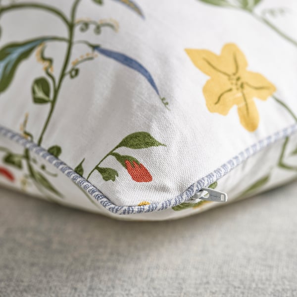 ÄNGSPALPMAL - Cushion cover, white/floral pattern, 50x50 cm