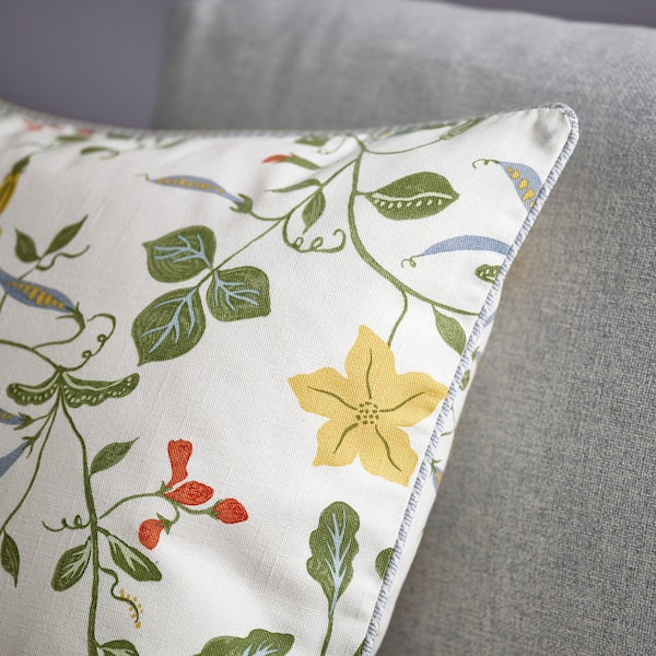 ÄNGSPALPMAL - Cushion cover, white/floral pattern, 50x50 cm