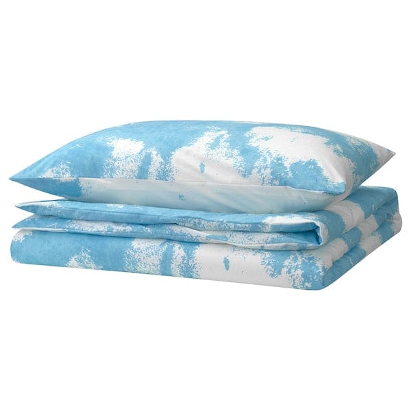 Ikea ÄNGSVITVINGE - Duvet cover and pillowcase, blue/white,150x200/50x80 cm