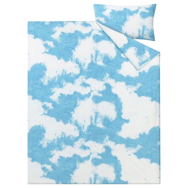 Ikea ÄNGSVITVINGE - Duvet cover and pillowcase, blue/white,150x200/50x80 cm