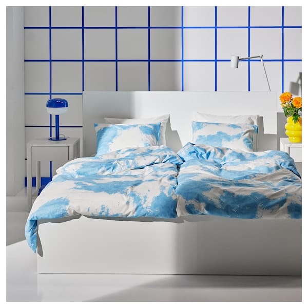 Ikea ÄNGSVITVINGE - Duvet cover and pillowcase, blue/white,150x200/50x80 cm