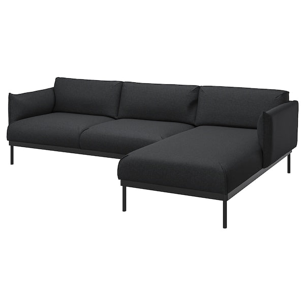 ÄPPLARYD - 3-seater sofa with chaise-longue, Gunnared black/grey