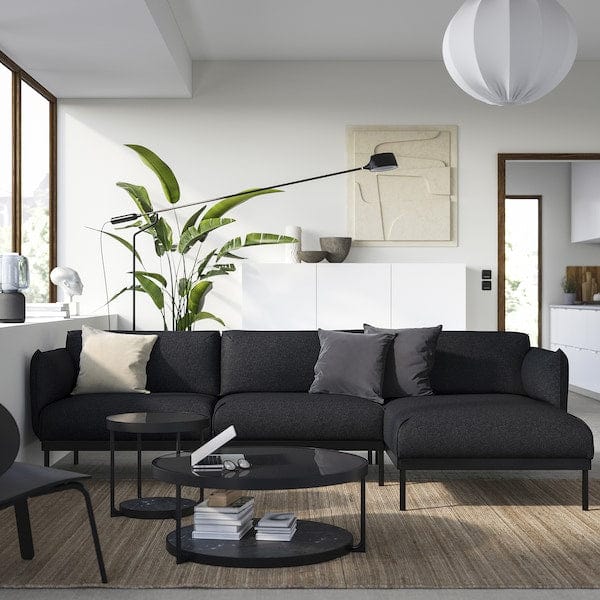 Ikea ÄPPLARYD - 3-seater sofa with chaise-longue, Gunnared black/grey