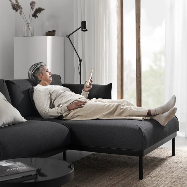 ÄPPLARYD 3-seat sofa with chaise longue, Gunnared black/grey