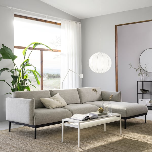 ÄPPLARYD 3-seat sofa with chaise longue, Lejde light grey, 290x70x162 cm