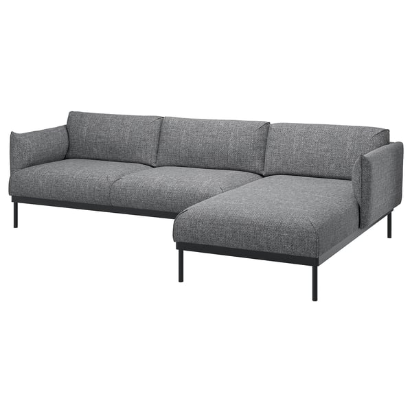 ÄPPLARYD 3-seat sofa with chaise longue, Lejde grey/black, 290x70x162 cm