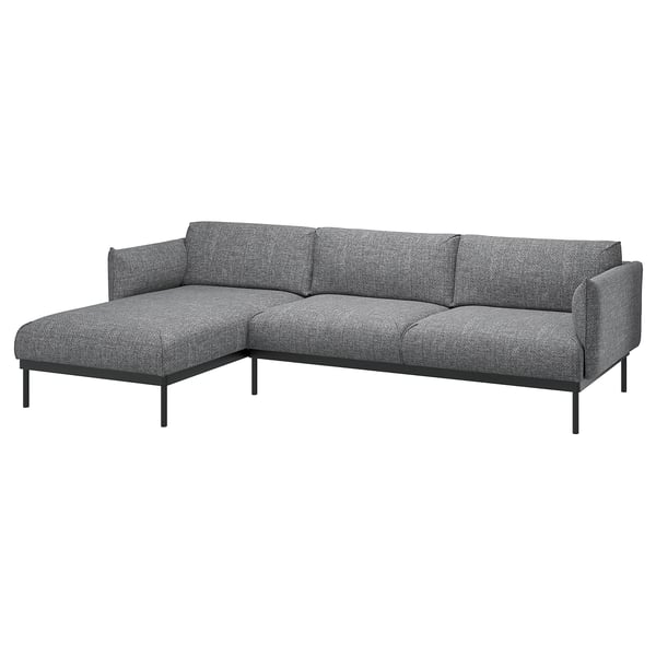 ÄPPLARYD 3-seat sofa with chaise longue, Lejde grey/black, 290x70x162 cm