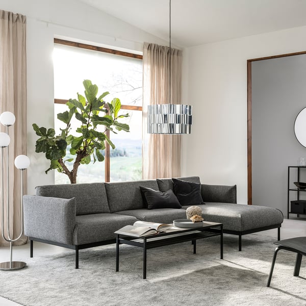 ÄPPLARYD 3-seat sofa with chaise longue, Lejde grey/black, 290 cm