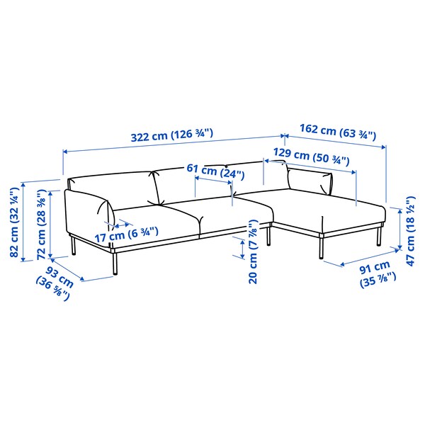 ÄPPLARYD - 4-seater sofa with chaise-longue, Gunnared blue