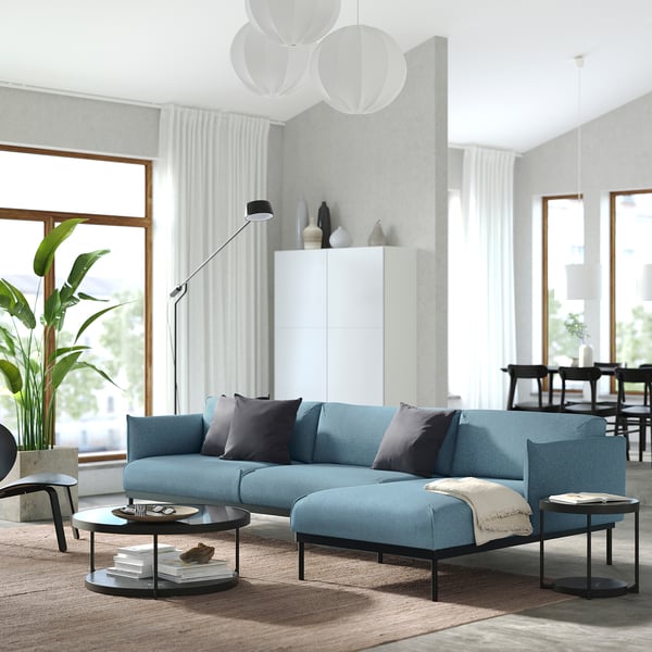 ÄPPLARYD - 4-seater sofa with chaise-longue, Gunnared blue