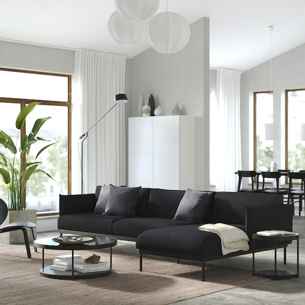 ÄPPLARYD - 4-seater sofa with chaise-longue, Gunnared black/grey